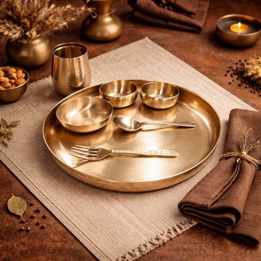 Bronze Dinner Set - Hammered Curve Thali | 7 Items