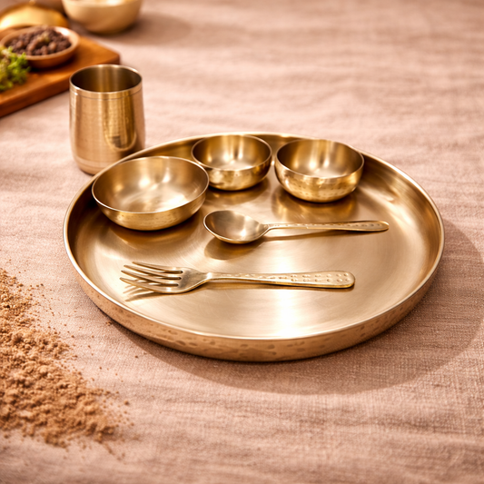 Bronze Dinner Set - Hammered Curve Thali | 7 Items